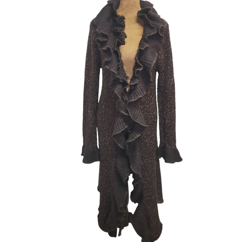 Vintage Y2K Ruffle Duster Cardigan Sweater Size M Goth Fairy Steampunk